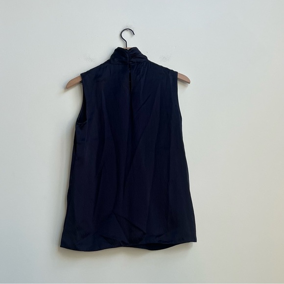 JASON WU  Sleeveless Mock Neck 100% Silk Top Navy Blue Sleeveless Gold Bar 4 - Picture 12 of 15